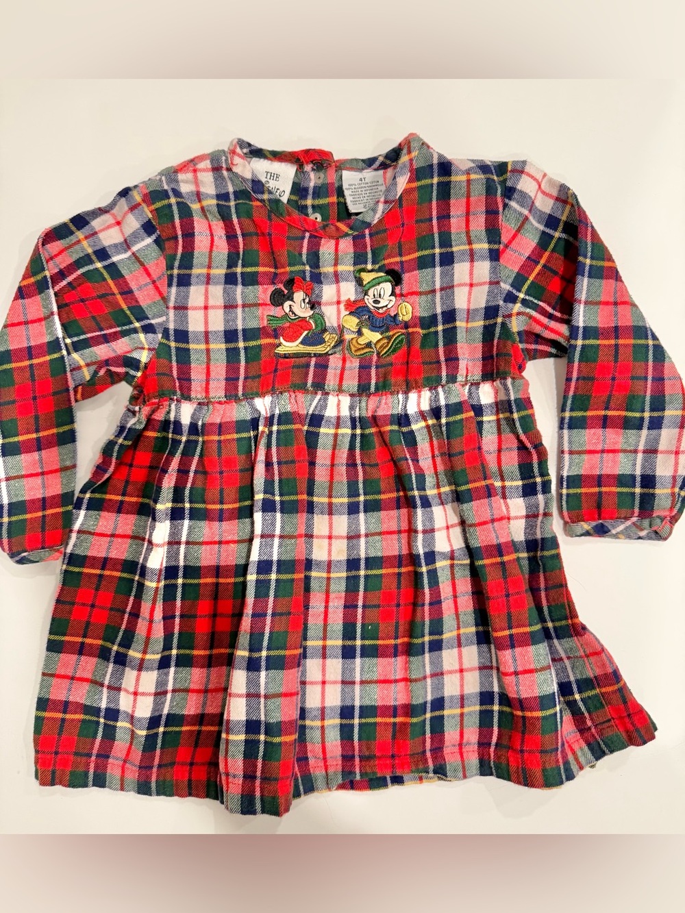 Vintage Disney Store Mickey & Minnie Holiday Plaid Toddler Dress